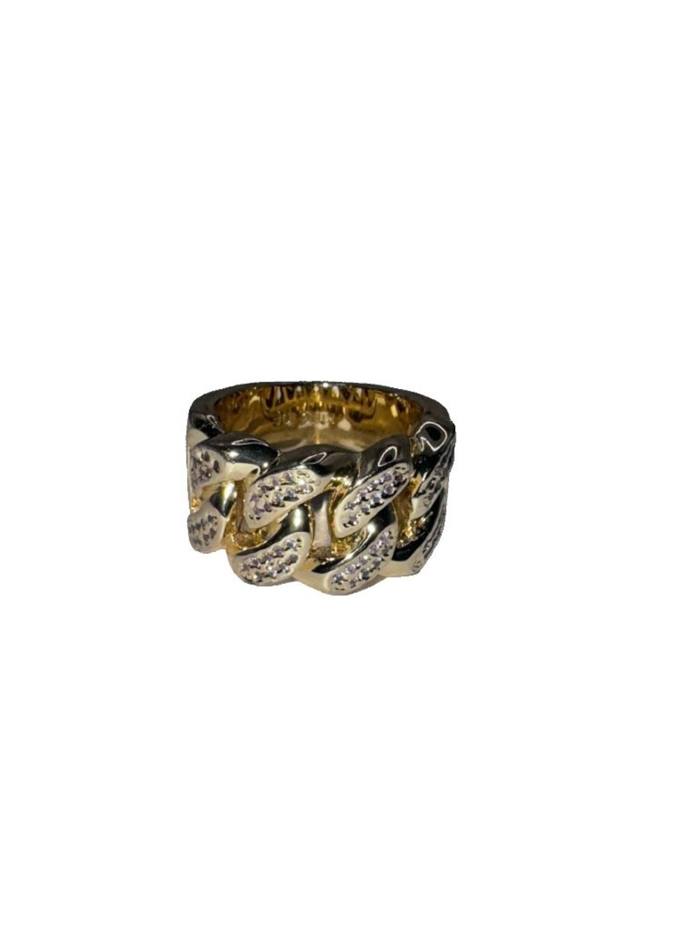 KING ICE Yellow Gold Plated Clear Cz Cuban Link Statement Pinky Ring Size 8